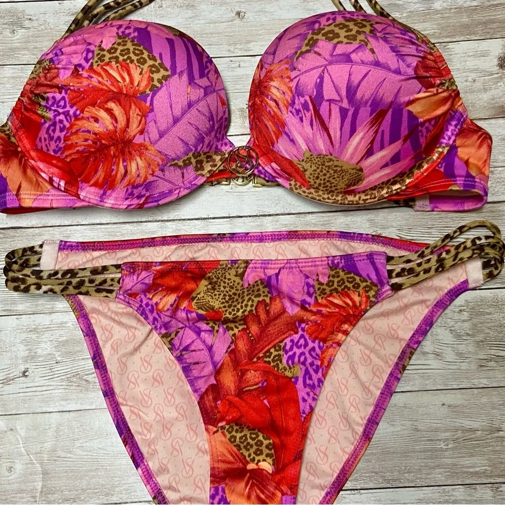 NEW Victoria’s Secret Floral Tropical Leopard Bombshell Bikini Set 34B/Small